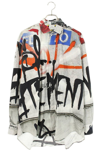Vetements 23AW Oversized Print Long Sleeve Shirt Gray x Black Size XS