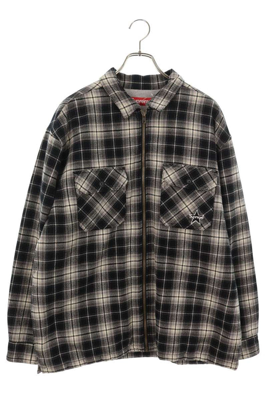 Supreme 25AW Thermal Lined Zip Up Flannel Shirt Black x White Size L