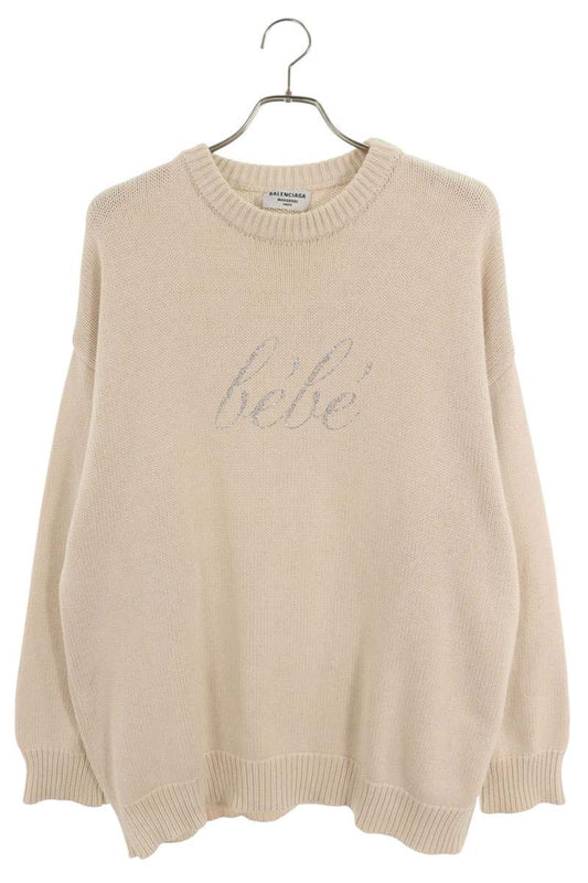 Balenciaga Rhinestone Logo Crewneck Knit Sweater White Size XS