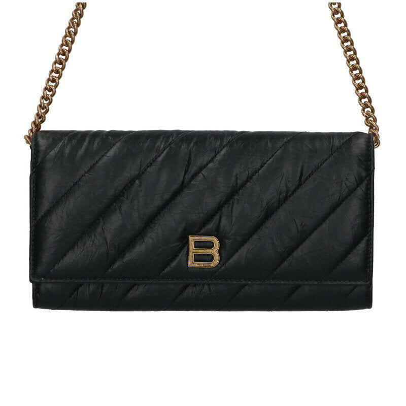 Balenciaga Logo Leather Chain Shoulder Bag Black x Gold