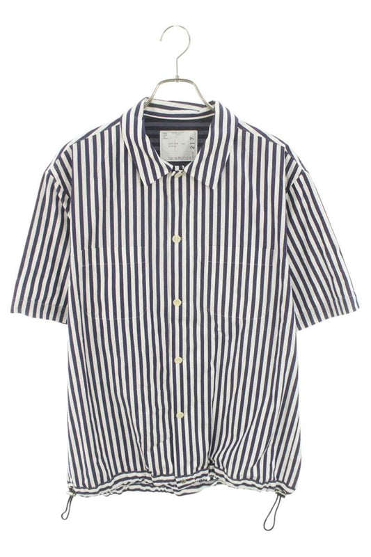 Sacai Striped Cotton Poplin Short Sleeve Shirt White x Blue Size L