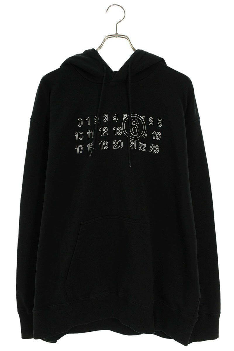 MM6 Numbering Print Pullover Hoodie Black Size L