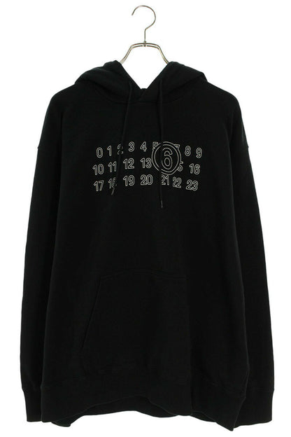 MM6 Numbering Print Pullover Hoodie Black Size L