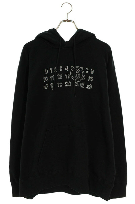 MM6 Numbering Print Pullover Hoodie Black Size L