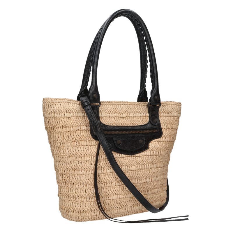 Balenciaga Le City Raffia Lambskin 2-Way Handbag Beige x Black One Size