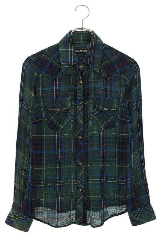 Vintage Chrome hearts Tops - Chrome Hearts Cross Check Pattern Long Sleeve Shirt Size XS Green x Silver - Authentic Archive