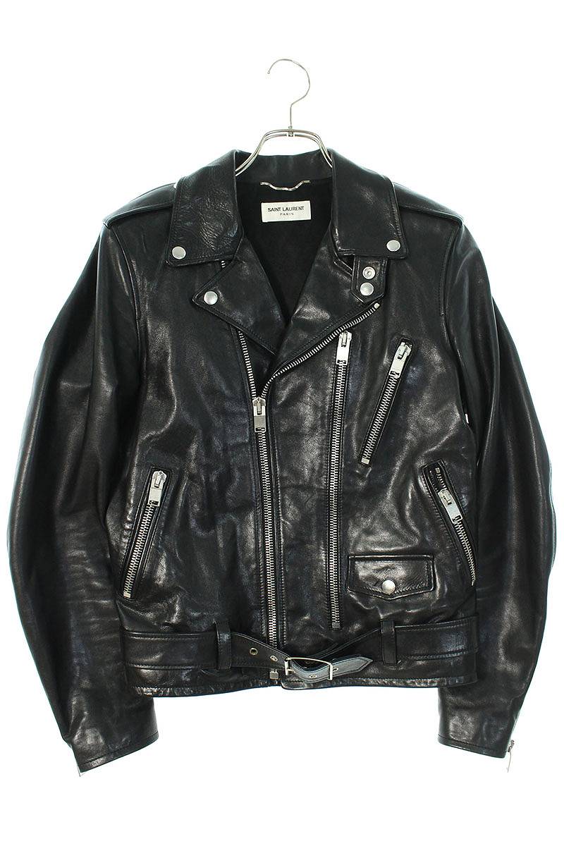 Saint Laurent Paris Classic Leather Jacket Black x Silver Size XS