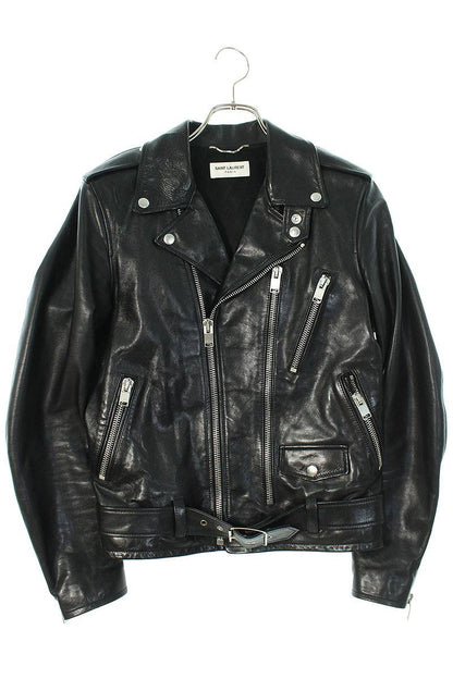 Saint Laurent Paris Classic Leather Jacket Black x Silver Size XS
