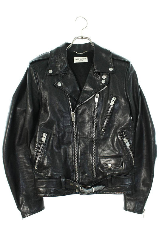 Saint Laurent Paris Classic Leather Jacket Black x Silver Size XS