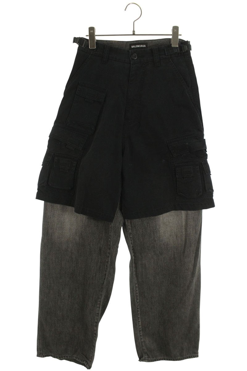 BALENCIAGA Hybrid Cargo Loose Fit Denim Pants Black Size 28