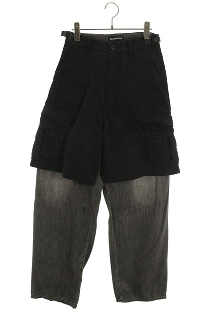 BALENCIAGA Hybrid Cargo Loose Fit Denim Pants Black Size 28