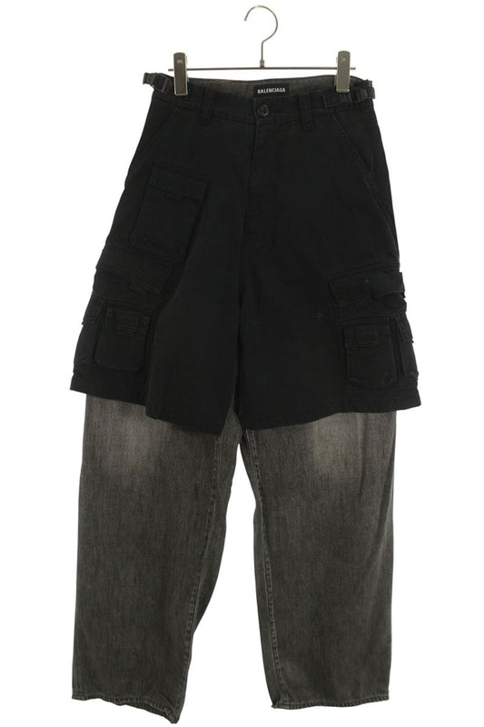 BALENCIAGA Hybrid Cargo Loose Fit Denim Pants Black Size 28