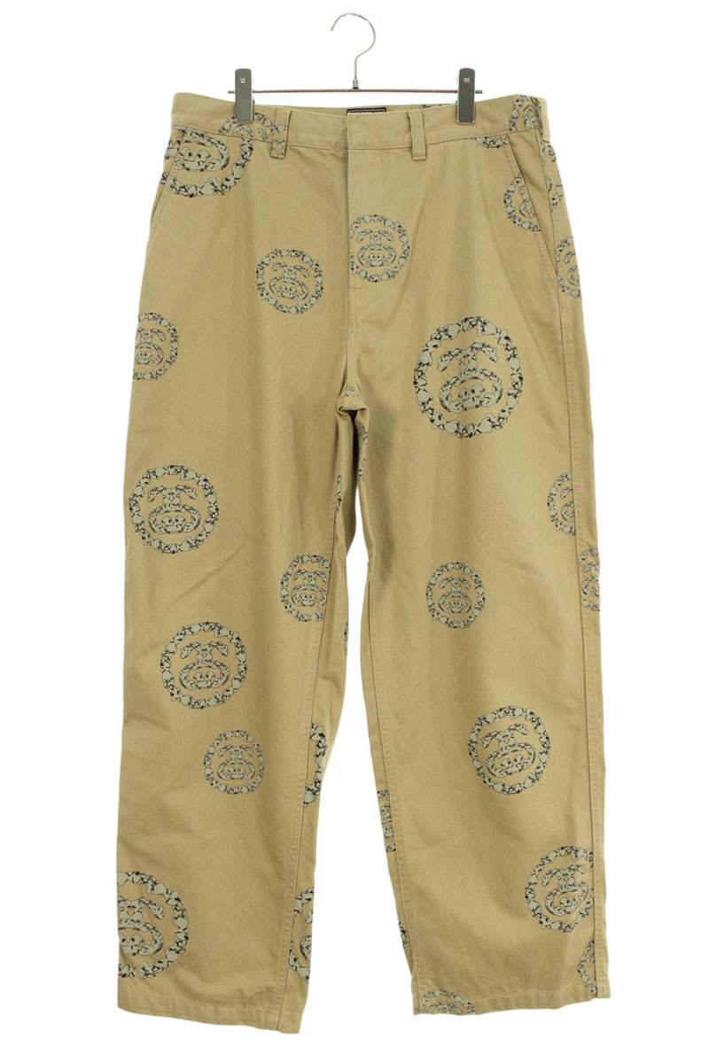 DENIM TEARS x Stussy 25SS DT SS WREATH CHINO Logo Print Long Pants Beige Size 32
