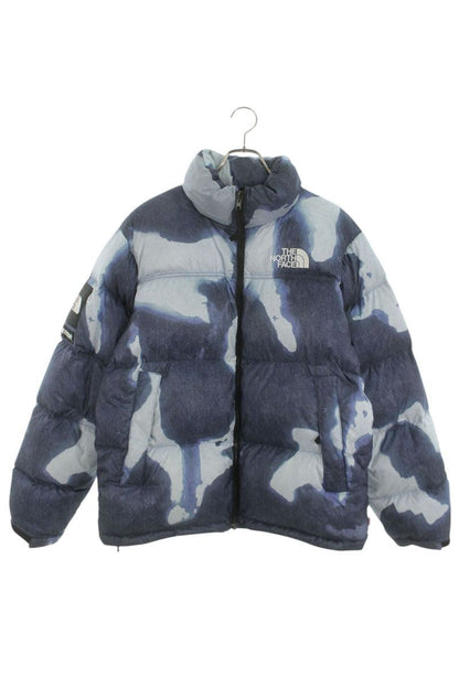 Supreme 21AW Bleached Denim Print Nuptse Jacket Blue x Black Size M