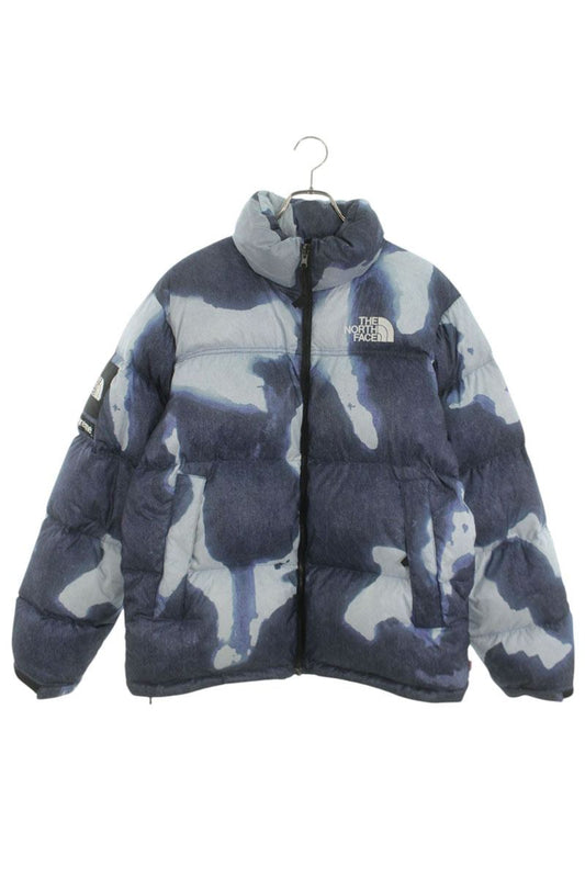 Supreme 21AW Bleached Denim Print Nuptse Jacket Blue x Black Size M