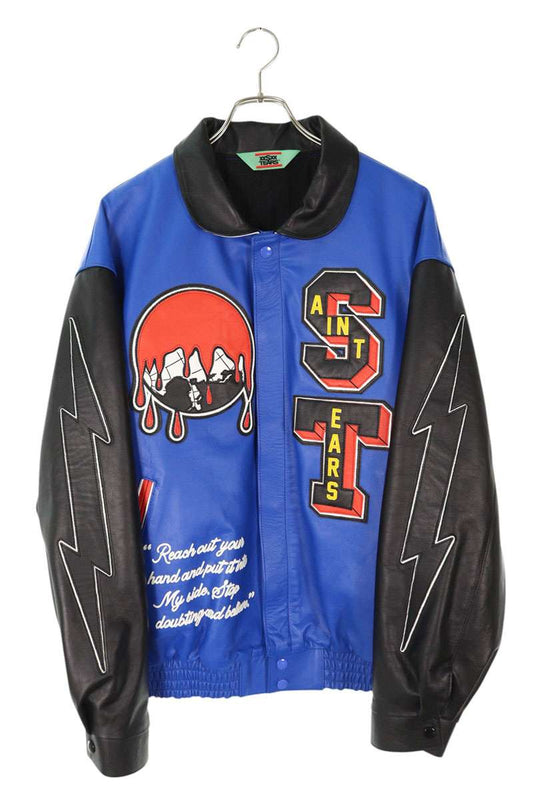 Saint Michael HOLY GRAIL Leather Jacket Blue x Black Size XL