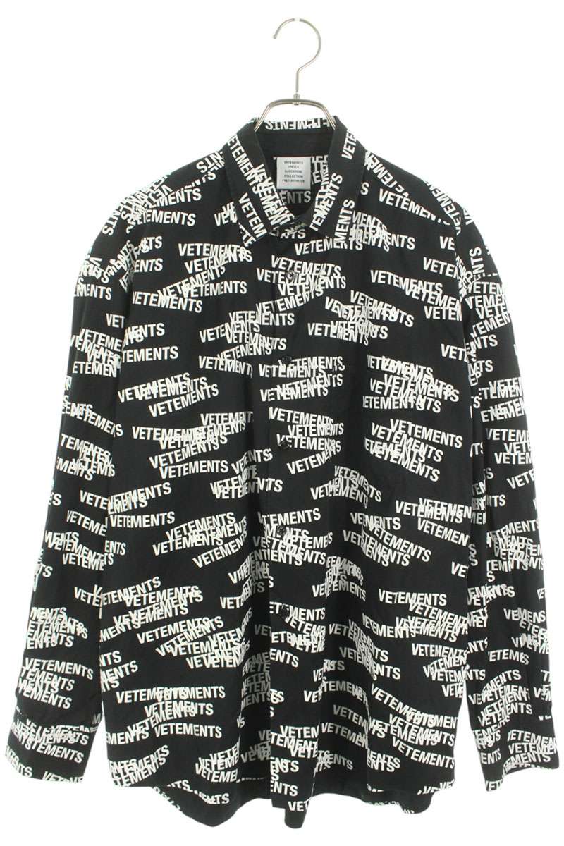 Vetements 22SS Logo All-Over Print Long Sleeve Shirt Black Size M