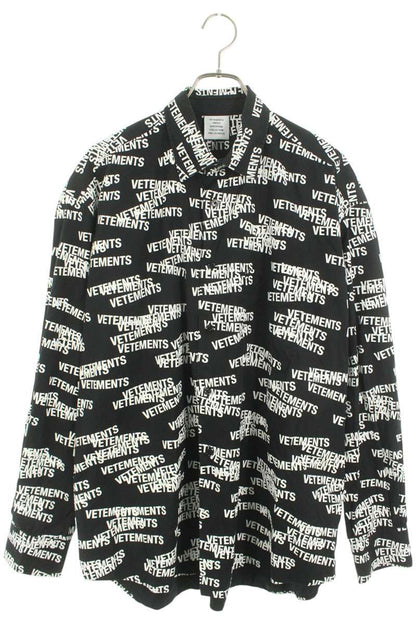Vetements 22SS Logo All-Over Print Long Sleeve Shirt Black Size M