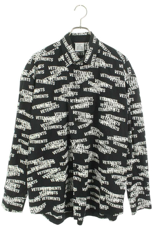 Vetements 22SS Logo All-Over Print Long Sleeve Shirt Black Size M