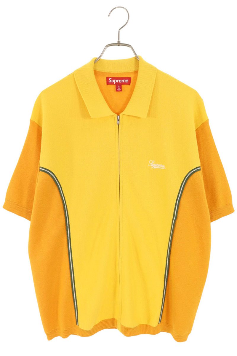 Supreme 23AW Piping Zip Up Polo Zip Up Short Sleeve Polo Shirt Yellow Size M