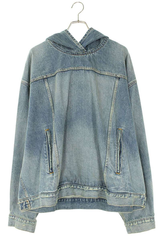 Balenciaga 22AW Pullover Hooded Denim Hoodie Blue Size M