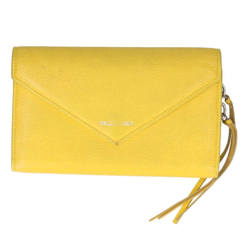 Balenciaga Leather folding long wallet Yellow One Size