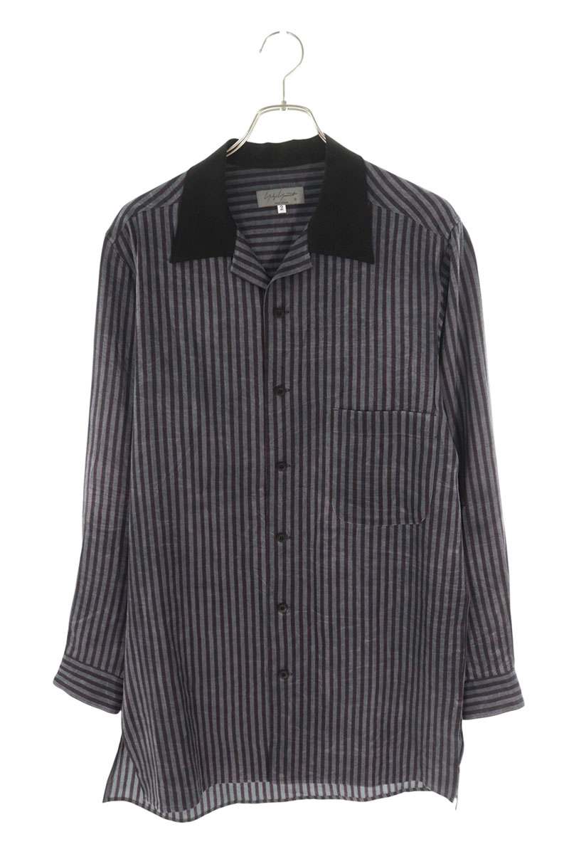YOHJI YAMAMOTO POUR HOMME 24AW Striped Long Sleeve Shirt Gray Size M