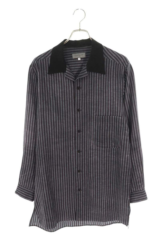 YOHJI YAMAMOTO POUR HOMME 24AW Striped Long Sleeve Shirt Gray Size M