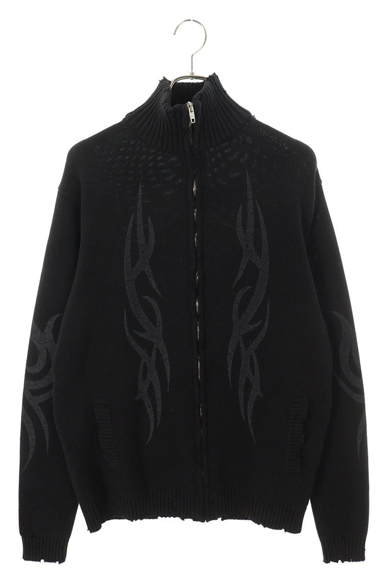 BALENCIAGA Y2K Damaged Knit Zip-Up Cardigan Black Size S