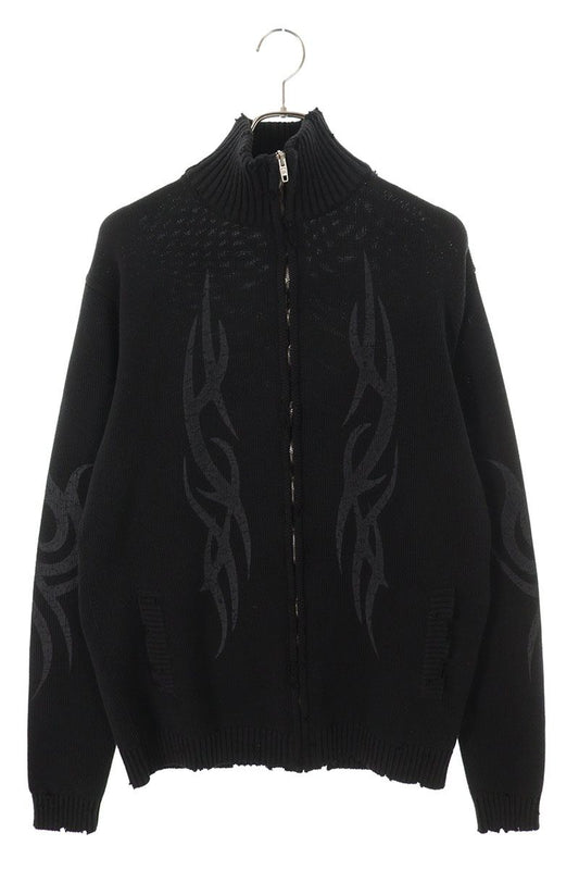 BALENCIAGA Y2K Damaged Knit Zip-Up Cardigan Black Size S