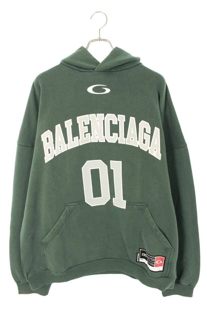 Balenciaga 25AW Numbering Patchwork Pullover Hoodie Green Size M