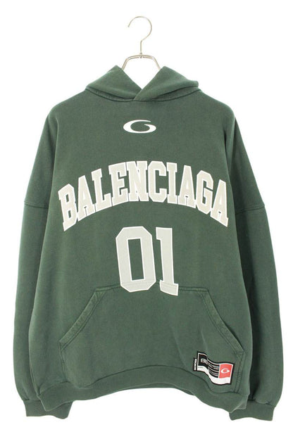 Balenciaga 25AW Numbering Patchwork Pullover Hoodie Green Size M
