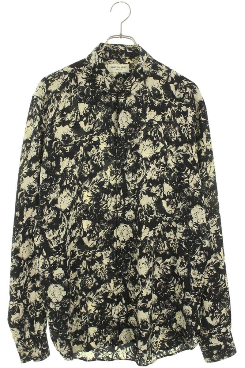 Saint Laurent Paris 20SS All-Over Print Silk Long Sleeve Shirt Black Size XS