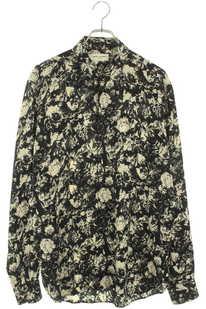 Saint Laurent Paris 20SS All-Over Print Silk Long Sleeve Shirt Black Size XS