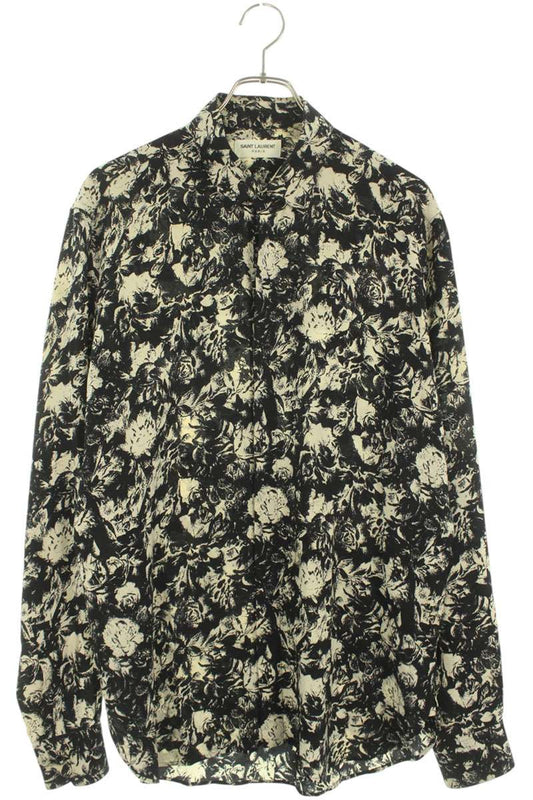 Saint Laurent Paris 20SS All-Over Print Silk Long Sleeve Shirt Black Size XS