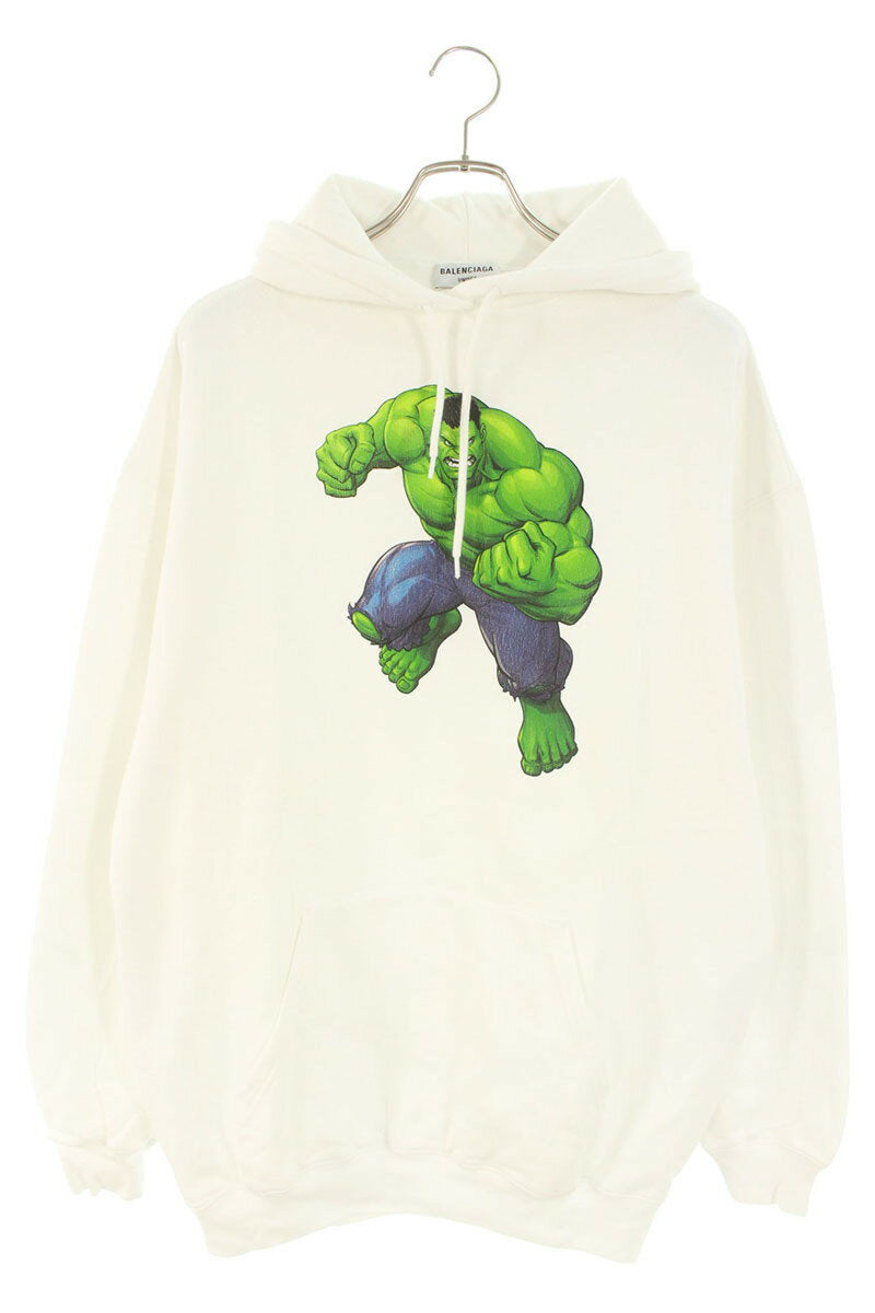 Balenciaga Print Pullover Hoodie White x Green Size XS