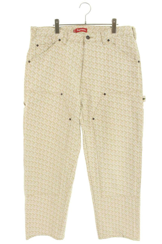 Supreme 21AW Monogram Double Knee Denim Painter Pant Long Pants Beige Size 36