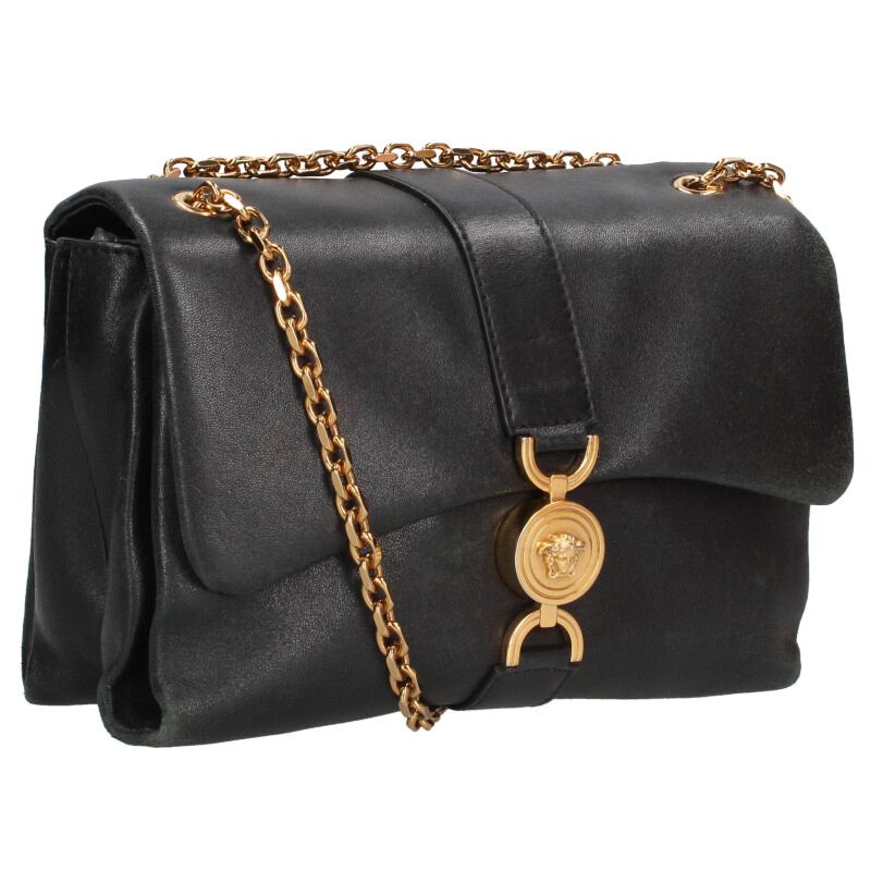 Versace Leather Chain Shoulder Bag Black x Gold