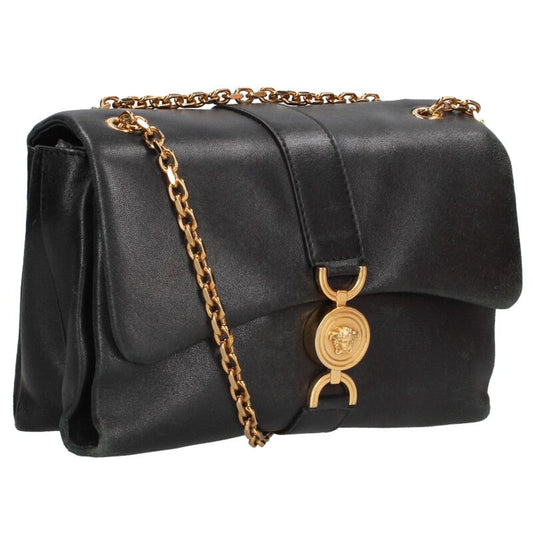 Versace Leather Chain Shoulder Bag Black x Gold