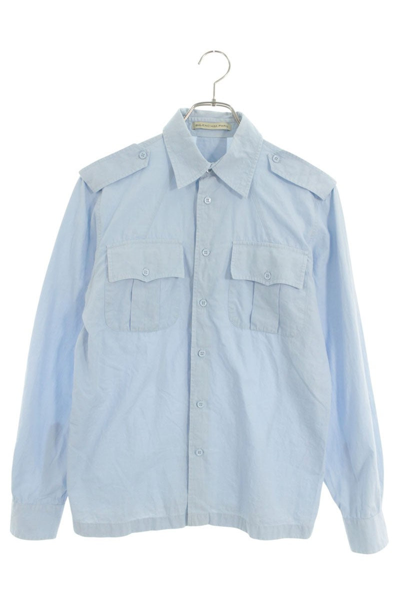 BALENCIAGA Epaulette Long Sleeve Shirt Blue Size S
