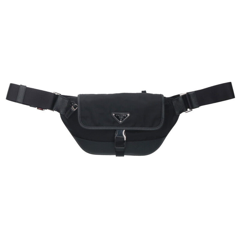 Prada Leather Shoulder Bag Black x Silver