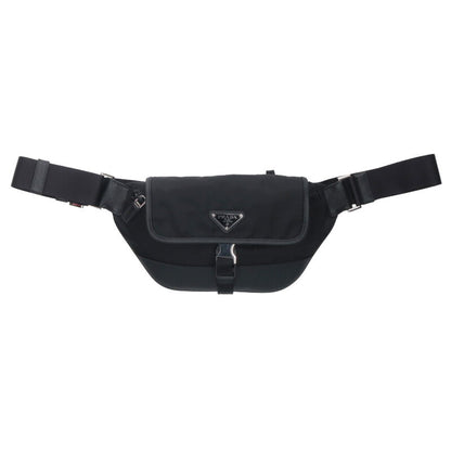 Prada Leather Shoulder Bag Black x Silver