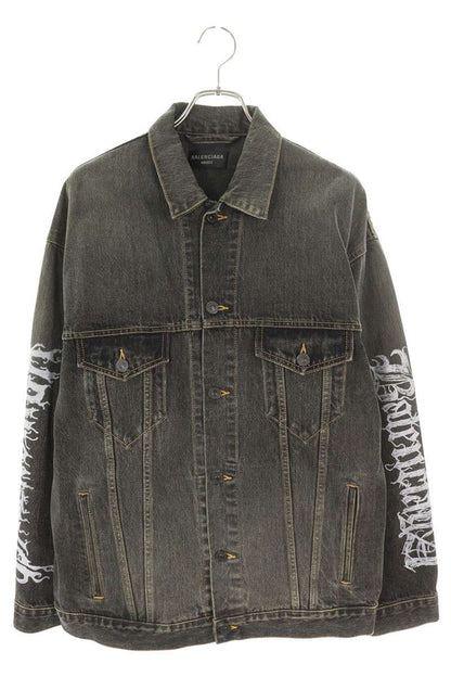 BALENCIAGA 24SS Metal Logo Denim Jacket Black Size S