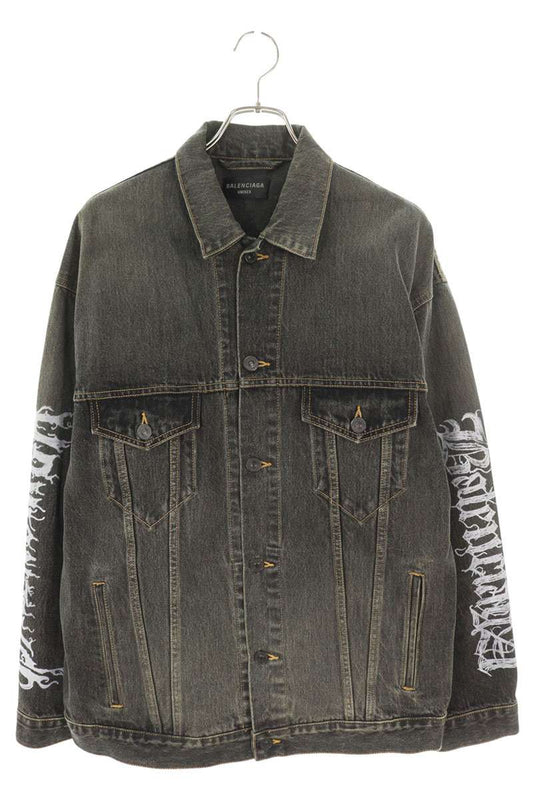 BALENCIAGA 24SS Metal Logo Denim Jacket Black Size S