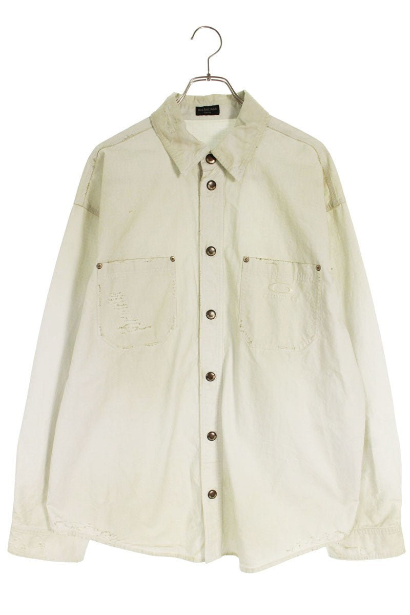 Balenciaga Logo Embroidered Vintage Long Sleeve Shirt White Size S