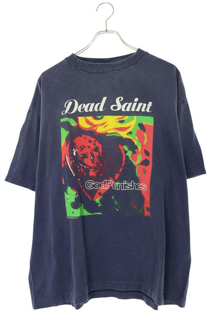 SAINT MICHAEL DEAD SAINT Print T-Shirt Blue Size XL