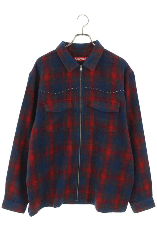 Supreme Studded Shadow Plaid Zip Up Shirt Size XL