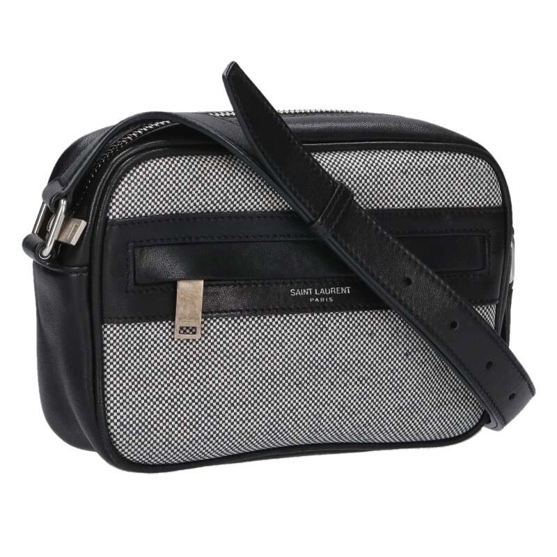Saint Laurent Paris x Canvas Leather shoulder bag Grey x Black One Size