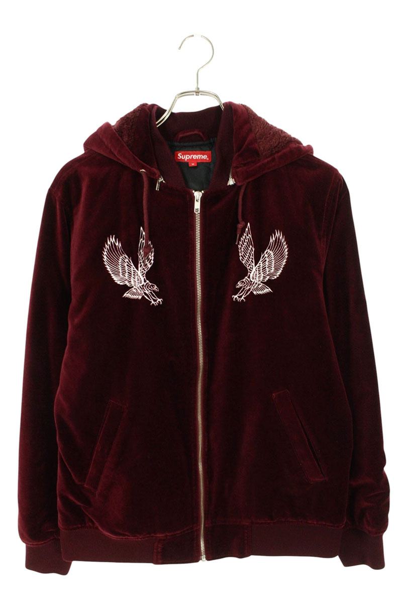 Supreme 14AW Velvet Hooded Bomber Jacket Red Size M