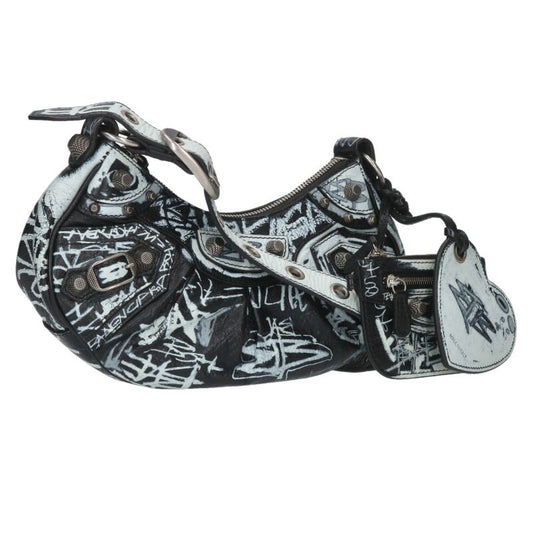 Balenciaga Luca Gaul Graffiti Shoulder Bag Black x White One Size